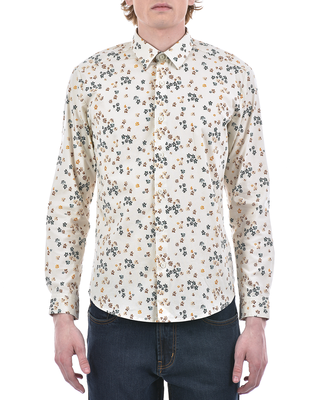 Numero Uno Men Floral Print Beige Shirt